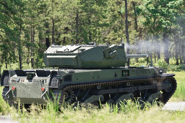An RCV-M fires a round at a target during the vehicle's live-fire testing at Fort Dix, New Jersey, on 30 June. (US Army )