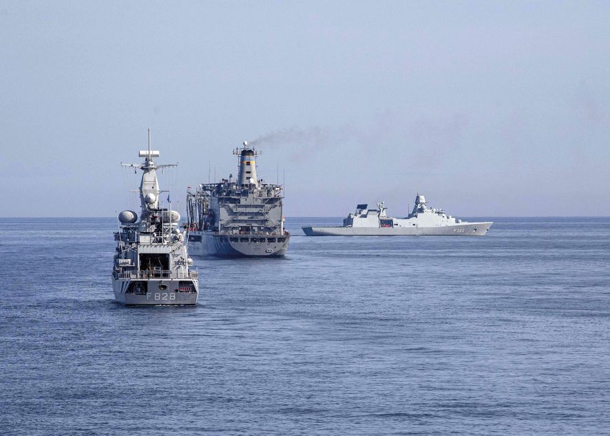 
        The Royal Danish Navy Iver Huitfeldt-class frigate HDMS
        Peter Willemoes
        (right), the US Military Sealift Command auxiliary ship USNS
        Patuxent (
        centre), and the Royal Netherlands Navy M-class frigate HNLMS
        Van Speijk
        sail in the Atlantic Ocean in September 2019, during Canada’s ‘Cutlass Fury’ exercise off Nova Scotia and Newfoundland.
        Peter Willemoes
        deployed under Denmark’s Joint Arctic Command between June and July 2019.
       (US Navy)