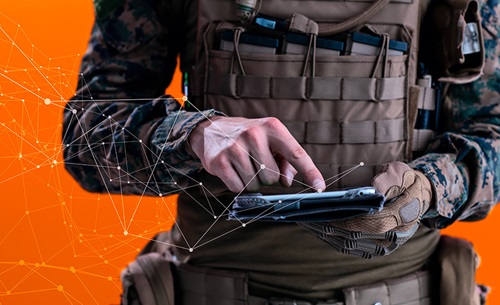 Image of defence operative using a tablet