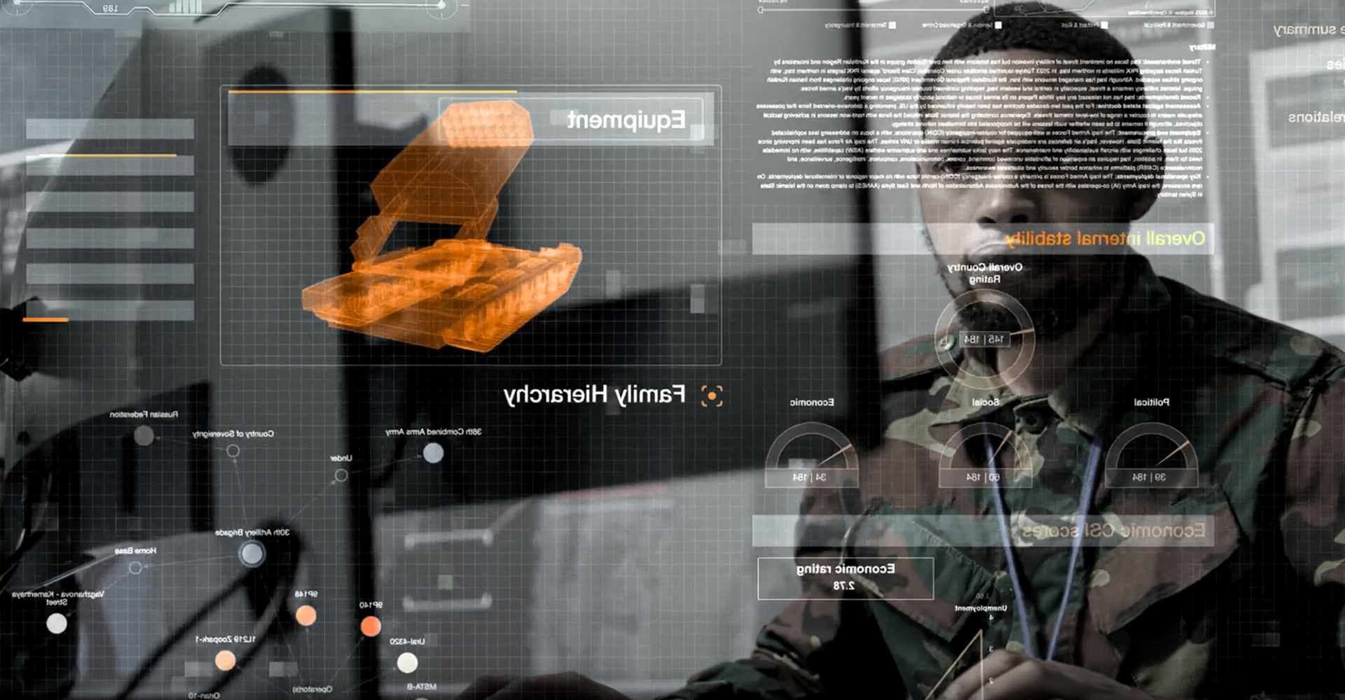 Photograph of military personnel using Janes defence data visualisation for operational planning