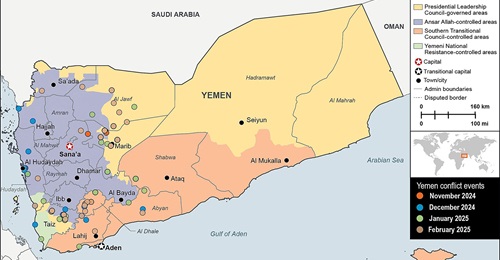 Areas of control among Yemeni factions