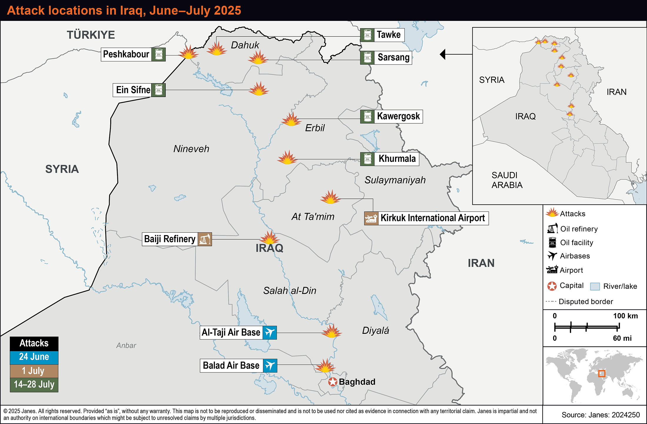 Attack locations in Iraq, June - July 2025