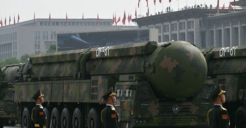 Image of the The DF-61 ICBM seen at China’s military parade on 3 September.