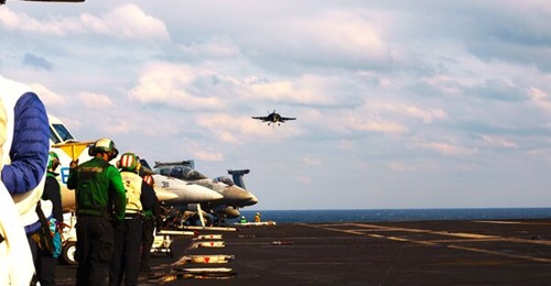 Super Hornet is preparing to land on USS 
        
        , shown here, which is now operating in Southern Command's area of operations.