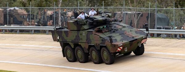 The German Army's first Boxer heaver weapon carrier seen during a demonstration in Australia on 27 March 2026.