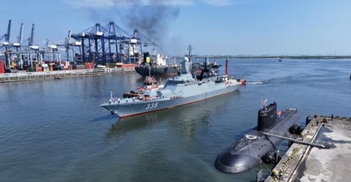 Russian Navy vessels are pictured arriving in Jakarta in March 2026.