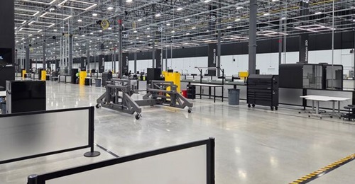 The second station on Anduril's YFQ-44 production line at its Arsenal-1 facility in Ohio. All of the equipment can be easily moved to support new line configurations or different products.