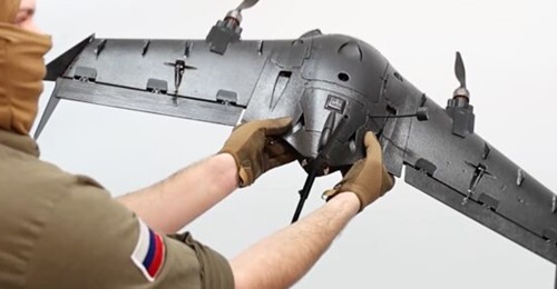 A Skvorets Skarlov interceptor UAV displayed on 2 April 2026 at a UAV event in Moscow.