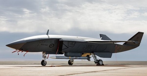 A Boeing MQ-28 Ghost Bat Collaborative Combat Aircraft.