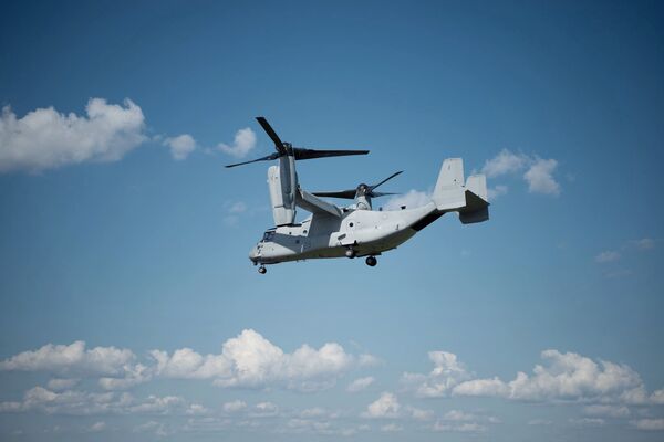 The MV-22B Osprey flies for the first time on 15  June with the latest Intrepid Tiger II (V)4 EW payload. This marked the start of developmental flight testing for the (V)4 variant and the first time the payload was mounted internally on an aircraft.  (US Navy)