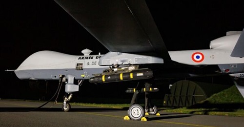 A French Air and Space Force MQ09A Reaper UAV armed with Hellfire missiles for C-UAS trials in early April.