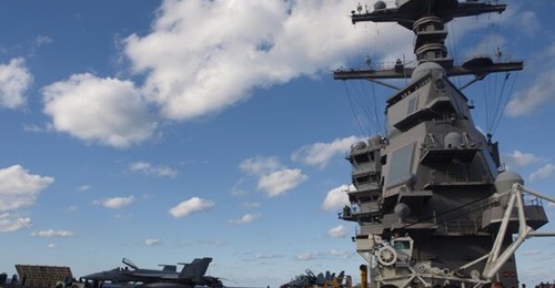 USS Gerald R Ford, shown here operating in the Atlantic Ocean, participated in attacks on Iran.