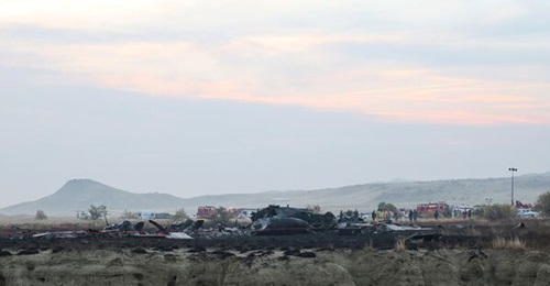 Wreckage is seen after the crash of a Turkish C-130E in the Sighnaghi area near the Georgia-Azerbaijan border on 11 November 2025.