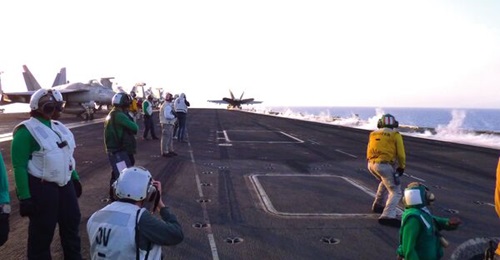 USS Dwight D Eisenhower aircraft on patrol over or near the Red Sea.