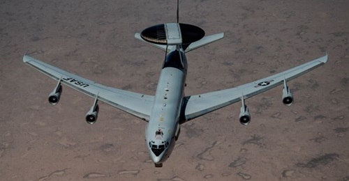 USAF Boeing E-3 Sentry (Serial No 82-0007) flies in support of Operation Epic Fury in late March 2026.