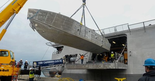 A USV is embarked aboard the Independence-class littoral combat ship USS Canberra (LCS 30), as a part of the first embarkation of the Mine Countermeasures (MCM) mission package in 2024.
