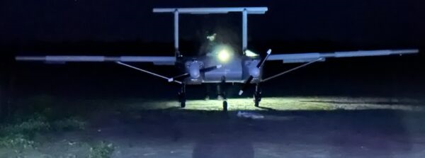 A Windracers Ultra heavy-lift UAV in operation at night at an undisclosed location in Ukraine in 2025.