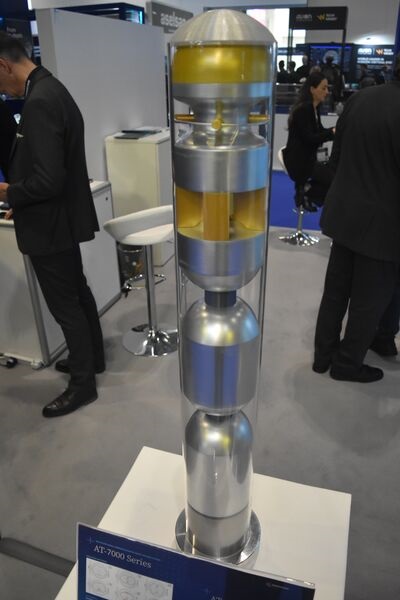 Aeromaritime's AT-7000 Series submarine communications and SIGINT antenna, displayed at UDT 2026.