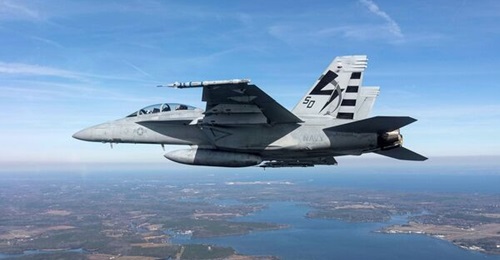 A TCTS II pod shown mounted on the wingtip of a US Navy F/A-18F Super Hornet.