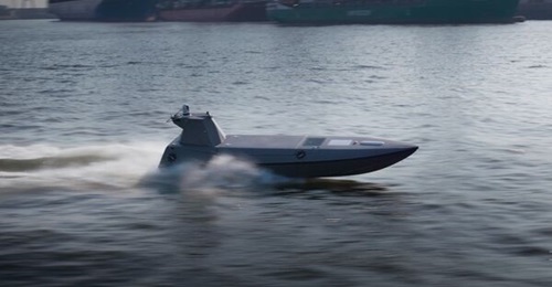 An image of Kraken's K3 Scout USV accompanying Rheinmetall-Kraken's announcement of series production of the K3 on 20 April 2026. The image was likely taken during a demonstration in Hamburg in March 2026.