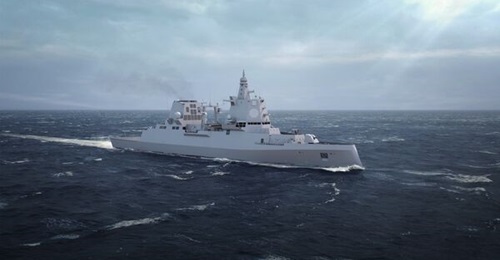 A concept graphic of TKMS' MEKO A-400 frigate design, which the company wants to be adopted for the German Navy's Type 127 air-defence frigate.