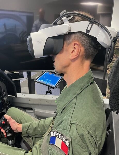 French Air Force personnel use an upgraded RAF mixed and virtual reality simulator for both Texan and Hawk in October 2025.