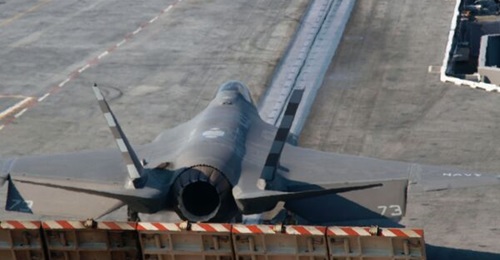 The fiscal year 2027 US Navy budget proposal includes funding for additional F-35Cs, like the aircraft shown here undergoing aircraft carrier testing.