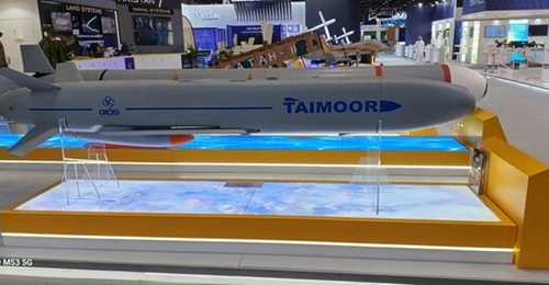 A model of the GIDS Taimoor cruise missile exhibited at the IDEX 2025