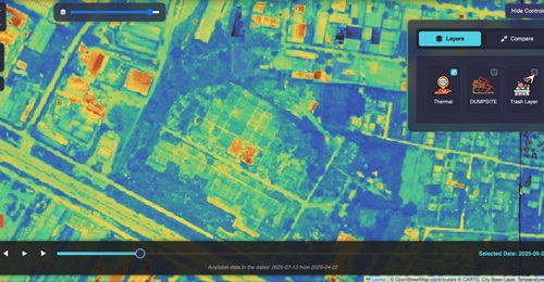 Thermal sensing data shows hotspots across a landscape in the southern Indian state of Karnataka.