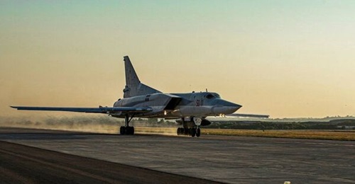 The Russian MoD published this photo on 25 June of a Tu-22M3 bomber with tail number Red 50 carrying a Kh-22 anti-ship missile taking off from Humaymim airbase in Syria.
