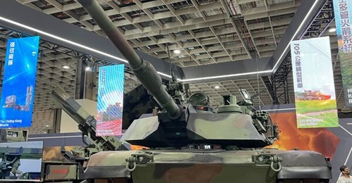Taiwan's M1A2T MBT, armed with 120 mm M256 smoothbore main gun, is displayed at TADTE 2025.