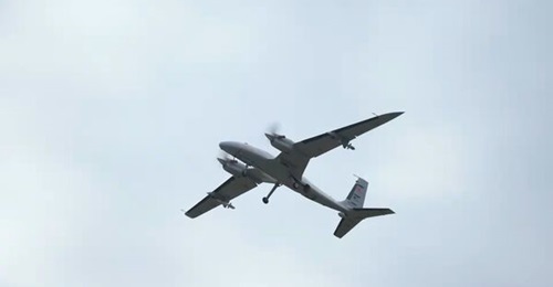 A still from a video released on 21 February shows a Bayraktar Akinci taking off with two Roketsan Eren missiles for the UAV's first air-to-air interception test.