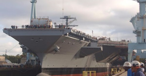 Aircraft carrier John F Kennedy, shown here under construction at Newport News Shipbuilding, is slated to be accepted by the US Navy later this year.