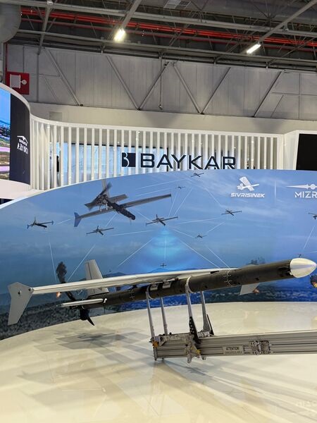 Baykar's Sivrisinek (Mosquito) one-way attack UAV on display at SAHA 2026.