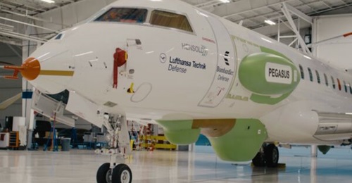 Image of Bombardier's Global 6000 aircraft from the German PEGASUS programme ready to rollout from Bombardier's Wichita, Kansas, hangar in 2024.