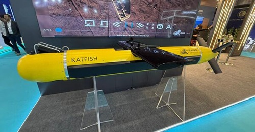 Kraken Robotics' Katfish towed synthetic aperture sonar displayed at the Saha Expo exhibition in May 2026.