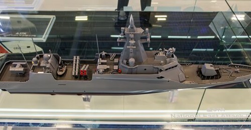 A model of STM's design for Türkiye's future National Fast Attack Craft, displayed at Saha Expo 2026.