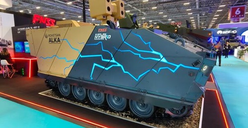 FNSS and Roketsan's optionally-manned Alka-Kaplan directed energy weapon system (DEWS)?platform displayed at Saha Expo 2026 in?Istanbul.?