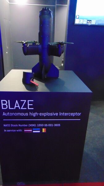 Blaze interceptor UAV diplayed at BEDEX 2026.