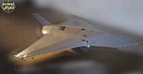 A still from a video released in the name of the Abu al-Hashim al-Iraqi group shows an Iranian Hadid-110 one-way-attack UAV before launch. The video claimed this and other UAVs were launched against Kuwait on 9 April in retaliation for an attack on Basra.