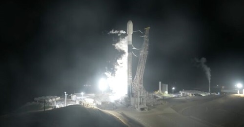 Screengrab from video showing the Falcon 9 launch of the CAS500-2 mission to low-Earth orbit from Vandenberg Space Force Base in California.