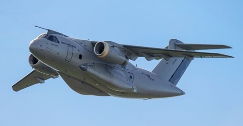 The first of two Millennium airlifters for the Czech Republic on its maiden flight from Embraer's Gavião Peixoto production facility in southern Brazil.