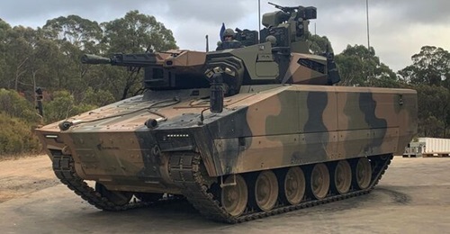 A Rheinmetall Lynx KF41 IFV used for RMA trials in Australia fitted with Cook Defence Systems TR40 tracks.