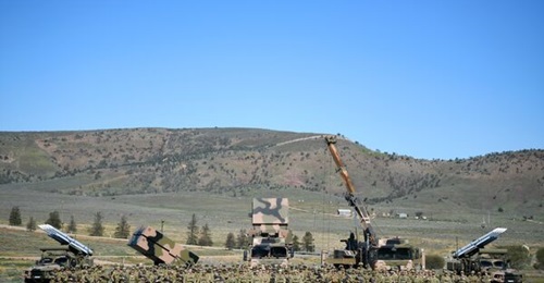 Elements of a NASAMS battery are pictured at the Australian Army's Exercise 'Raptor's Strike' at the Cultana Training Area in South Australia.