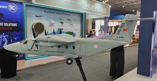 A scale model of the LUS-222 tactical transport aircraft that Portugal is developing for national and export requirements.