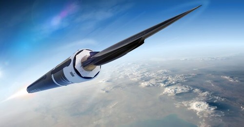 This computer generated image shows a DART AE in flight, with Rocket Lab's HASTE suborbital testbed launch vehicle.