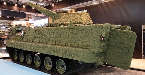Patria's TRACKX APC was displayed at Eurosatory 2026 with a NEMO mortar turret.