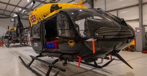 The two new H145 Jupiter HC2 helicopters for the 84 Squadron in Cyprus prior to being fully reassembled following their transfer to RAF Akrotiri.