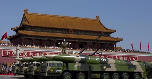 The baseline DF-26 missile seen at a military parade in Beijing in 2015.