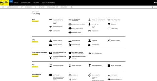 Screenshot of the public-facing Brave1 marketplace, where pre-approved equipment can be purchased using Ukrainian Hryvnia (UAH) or combat-earned “ePoints”.